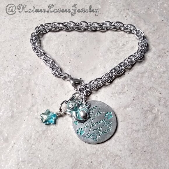 Cat Lovers Remembrance Bracelet - 7" or 8" - Gone but not Forgotten - Pets Cats - Picture 1 of 6